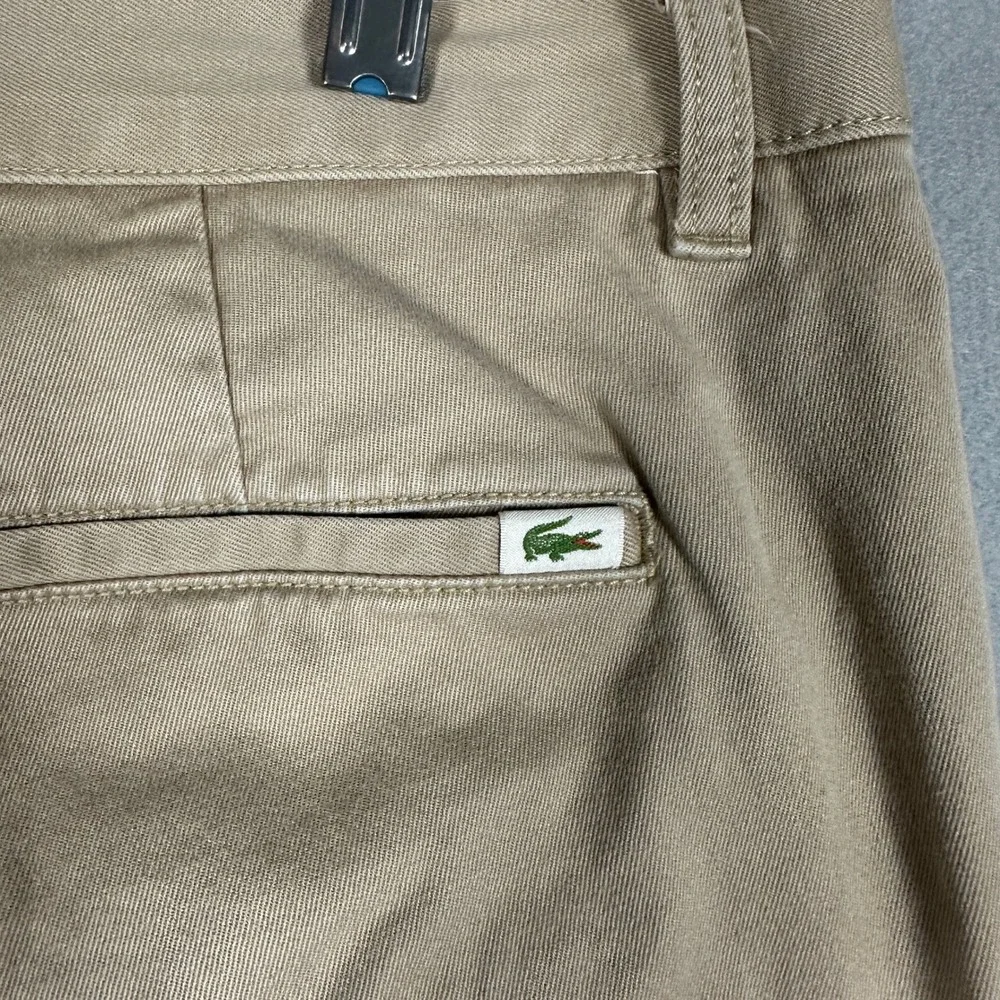 Lacoste Pants Men 38X32 Slim Fit Chino Khaki Tan Stretch Straight Leg Flat Front